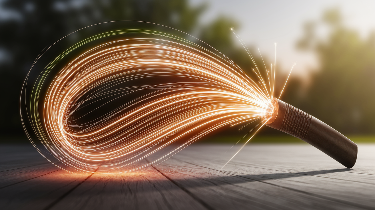 A conceptual illustration representing How Energy Travels Along a Whip. Visualize the main ideas: . Creative but clear representation of the concept. Style: photorealistic. high quality, detailed, professional, clean composition, good lighting, sharp focus, well-composed. high quality, professional, detailed, well-composed
