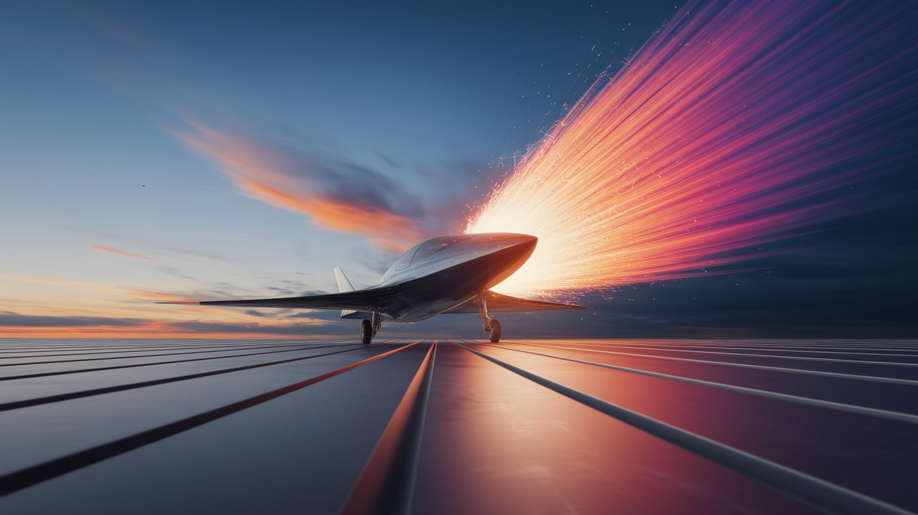 A conceptual illustration representing From Supersonic Tip to Sonic Boom. Visualize the main ideas: . Creative but clear representation of the concept. Style: photorealistic. high quality, detailed, professional, clean composition, good lighting, sharp focus, well-composed. high quality, professional, detailed, well-composed