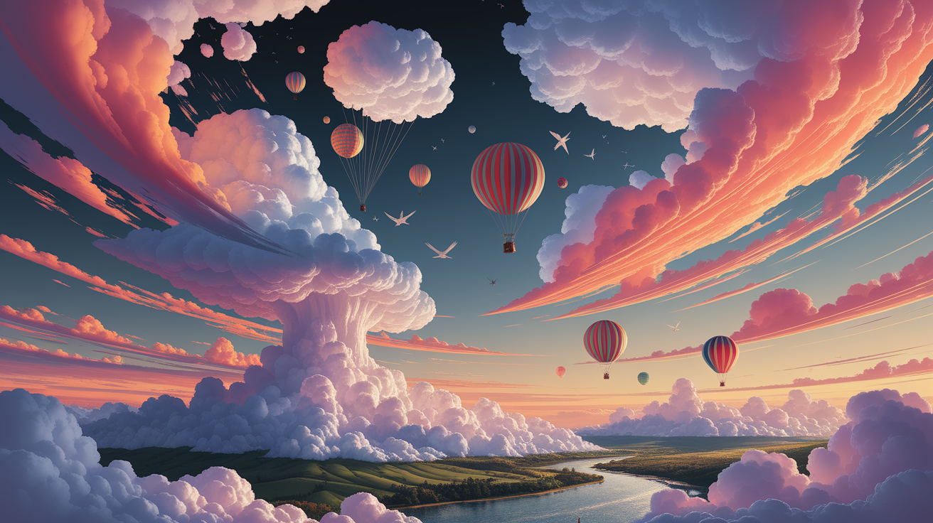 A conceptual illustration representing Floating Wonders: An Instant Answer to Cloud Buoyancy. Visualize the main ideas: . Creative but clear representation of the concept. Style: photorealistic. high quality, detailed, professional, clean composition, good lighting, sharp focus, well-composed. high quality, professional, detailed, well-composed