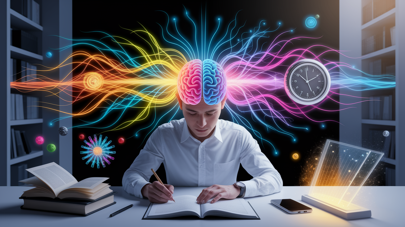 A conceptual illustration representing Enhancing Working Memory and Focus. Visualize the main ideas: . Creative but clear representation of the concept. Style: photorealistic. high quality, detailed, professional, clean composition, good lighting, sharp focus, well-composed. high quality, professional, detailed, well-composed