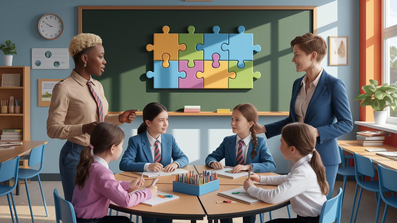 A conceptual illustration representing Core Co-Teaching Models Explained. Visualize the main ideas: . Creative but clear representation of the concept. Style: photorealistic. high quality, detailed, professional, clean composition, good lighting, sharp focus, well-composed. high quality, professional, detailed, well-composed