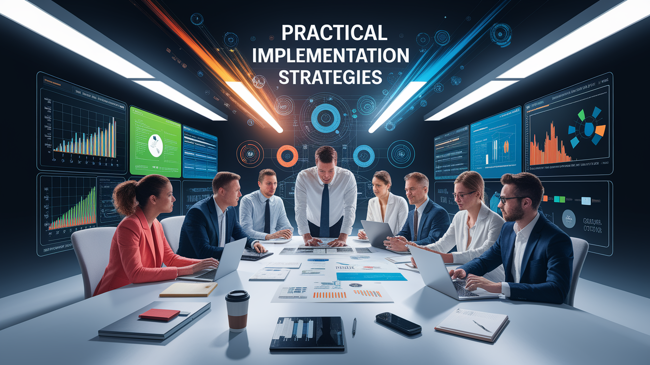 A conceptual illustration representing Practical Implementation Strategies. Visualize the main ideas: . Creative but clear representation of the concept. Style: photorealistic. high quality, detailed, professional, clean composition, good lighting, sharp focus, well-composed. high quality, professional, detailed, well-composed