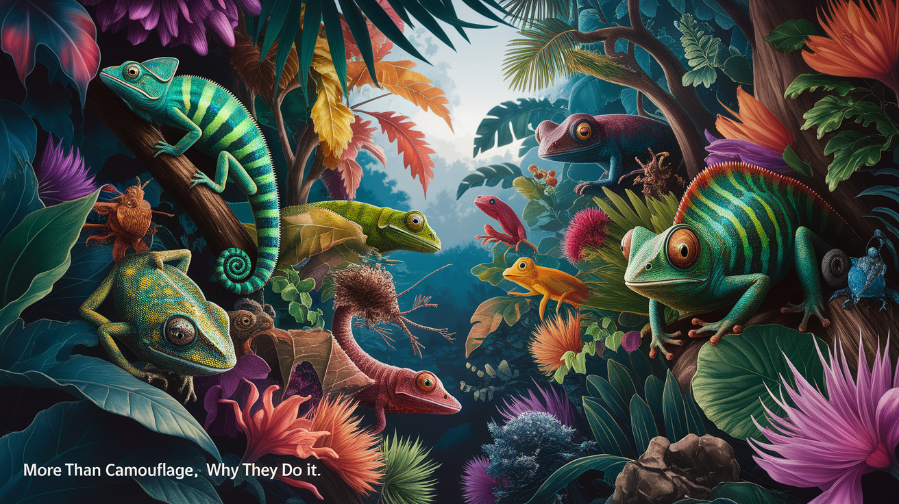 A conceptual illustration representing More Than Camouflage – Why They Do It. Visualize the main ideas: . Creative but clear representation of the concept. Style: photorealistic. high quality, detailed, professional, clean composition, good lighting, sharp focus, well-composed. high quality, professional, detailed, well-composed