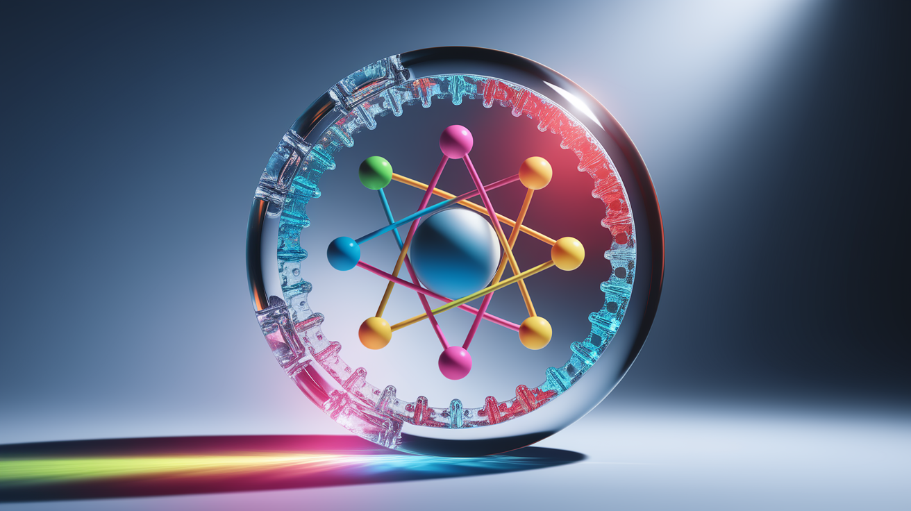 A conceptual illustration representing The Atomic Structure Behind Transparency. Visualize the main ideas: . Creative but clear representation of the concept. Style: photorealistic. high quality, detailed, professional, clean composition, good lighting, sharp focus, well-composed. high quality, professional, detailed, well-composed