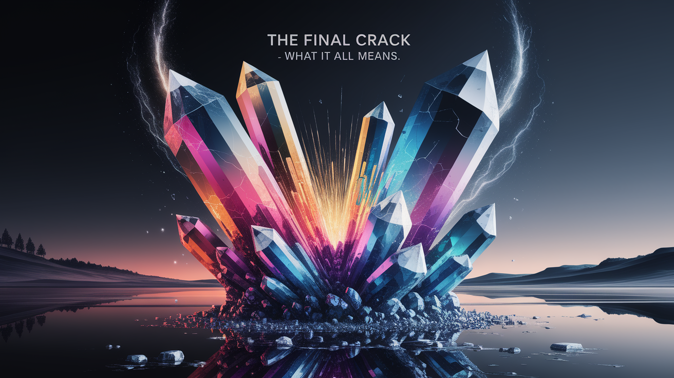 A conceptual illustration representing The Final Crack â€“ What It All Means. Visualize the main ideas: . Creative but clear representation of the concept. Style: photorealistic. high quality, detailed, professional, clean composition, good lighting, sharp focus, well-composed. high quality, professional, detailed, well-composed