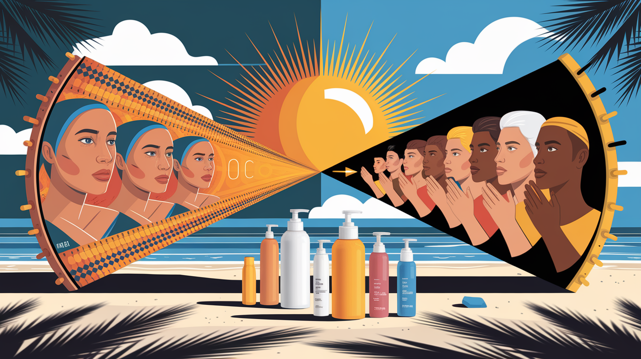 A conceptual illustration representing UV Radiation 101: Why Sunscreen Matters. Visualize the main ideas: . Creative but clear representation of the concept. Style: photorealistic. high quality, detailed, professional, clean composition, good lighting, sharp focus, well-composed. high quality, professional, detailed, well-composed