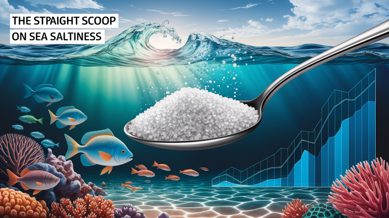 A conceptual illustration representing The Straight Scoop on Sea Saltiness. Visualize the main ideas: . Creative but clear representation of the concept. Style: photorealistic. high quality, detailed, professional, clean composition, good lighting, sharp focus, well-composed. high quality, professional, detailed, well-composed