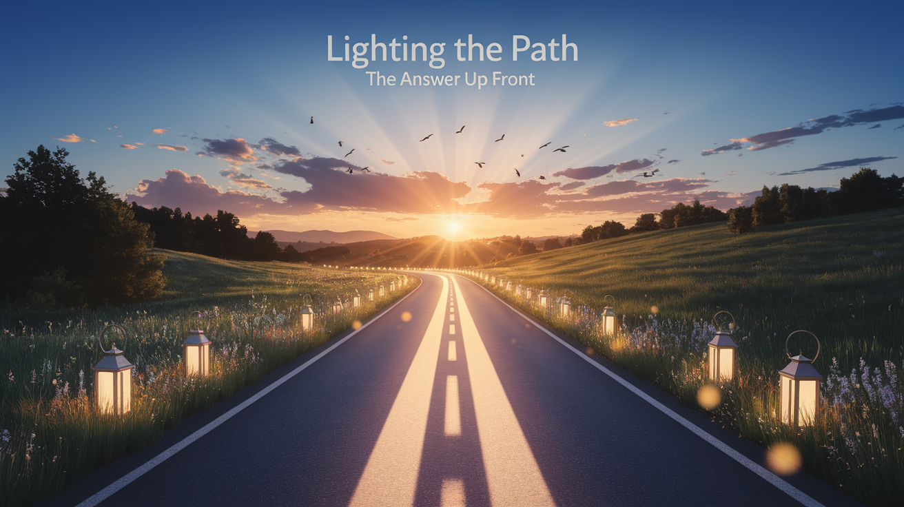 A conceptual illustration representing Lighting the Path: The Answer Up Front. Visualize the main ideas: . Creative but clear representation of the concept. Style: photorealistic. high quality, detailed, professional, clean composition, good lighting, sharp focus, well-composed. high quality, professional, detailed, well-composed