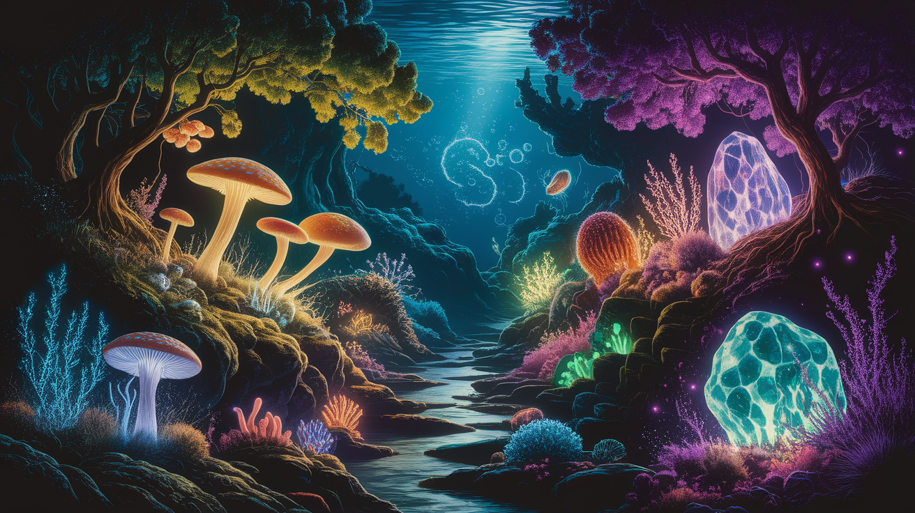A conceptual illustration representing Beyond Phosphorescence: Other Glow Mechanisms. Visualize the main ideas: . Creative but clear representation of the concept. Style: photorealistic. high quality, detailed, professional, clean composition, good lighting, sharp focus, well-composed. high quality, professional, detailed, well-composed