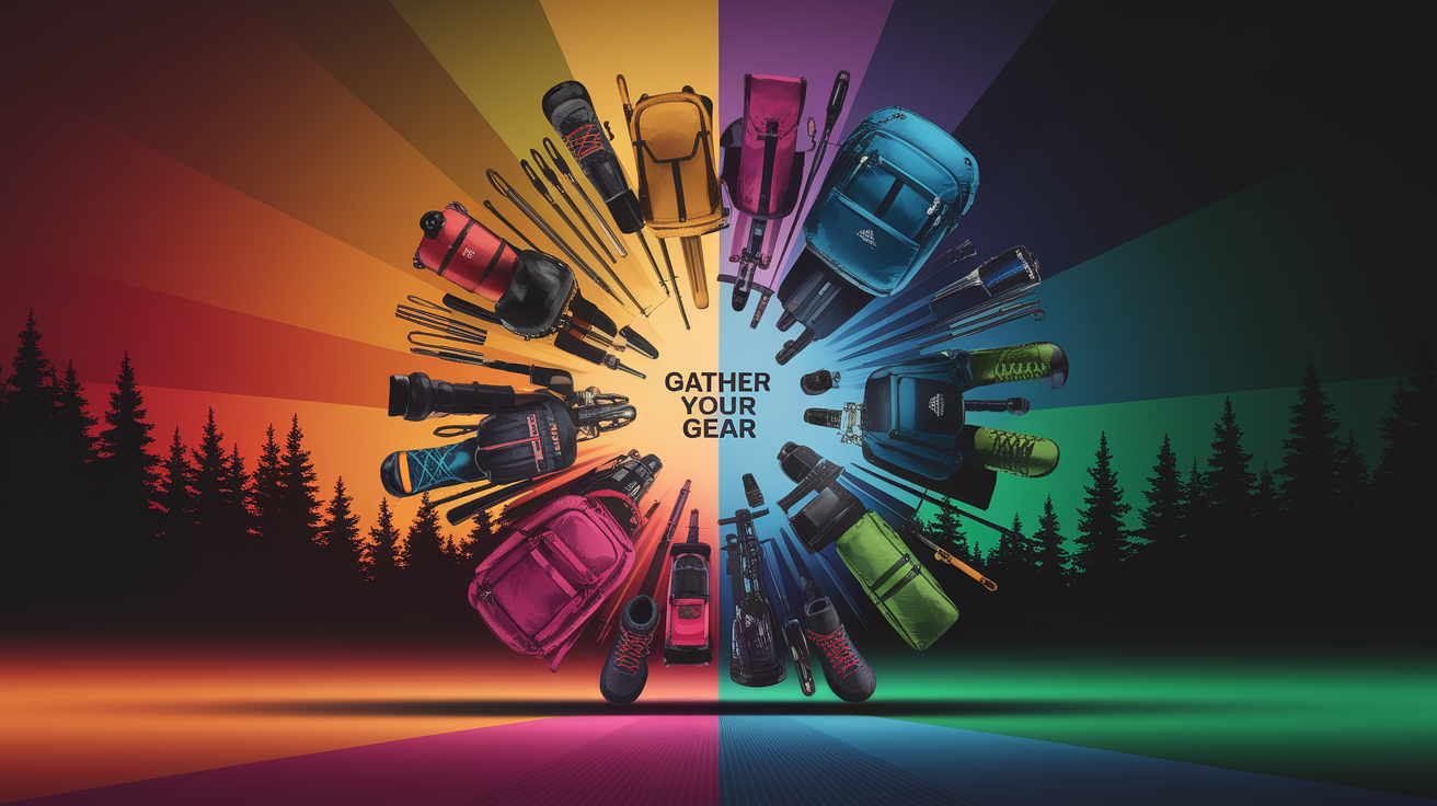 A conceptual illustration representing Gather Your Gear. Visualize the main ideas: . Creative but clear representation of the concept. Style: Visual Theme: Clean, modern aesthetic with high contrast and vibrant energy. Emphasize the intersect. high quality, detailed, professional, clean composition, good lighting, sharp focus, well-composed. high quality, professional, detailed, well-composed