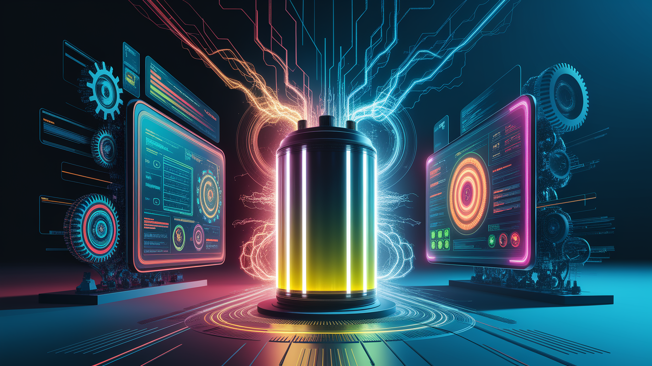 A conceptual illustration representing Power Kickoff â€“ Size Your Battery Instantly. Visualize the main ideas: . Creative but clear representation of the concept. Style: Visual Theme: Clean, modern aesthetic with high contrast and vibrant energy. Emphasize the intersect. high quality, detailed, professional, clean composition, good lighting, sharp focus, well-composed. high quality, professional, detailed, well-composed