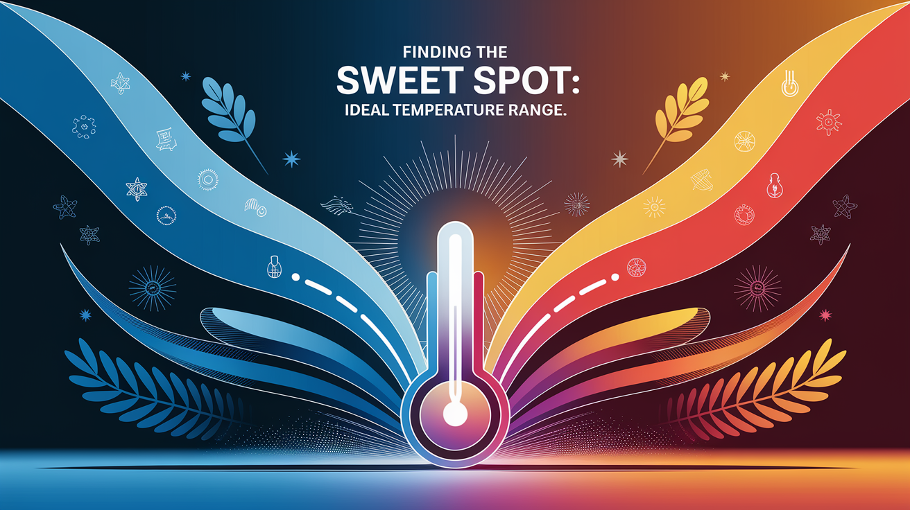 A conceptual illustration representing Finding the Sweet Spot: Ideal Temperature Range. Visualize the main ideas: . Creative but clear representation of the concept. Style: Visual Theme: Clean, modern aesthetic with high contrast and vibrant energy. Emphasize the intersect. high quality, detailed, professional, clean composition, good lighting, sharp focus, well-composed. high quality, professional, detailed, well-composed
