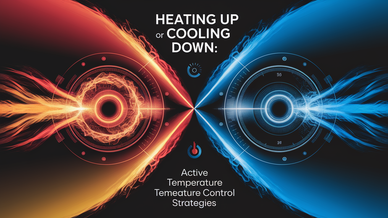 A conceptual illustration representing Heating Up or Cooling Down: Active Temperature Control Strategies. Visualize the main ideas: . Creative but clear representation of the concept. Style: Visual Theme: Clean, modern aesthetic with high contrast and vibrant energy. Emphasize the intersect. high quality, detailed, professional, clean composition, good lighting, sharp focus, well-composed. high quality, professional, detailed, well-composed