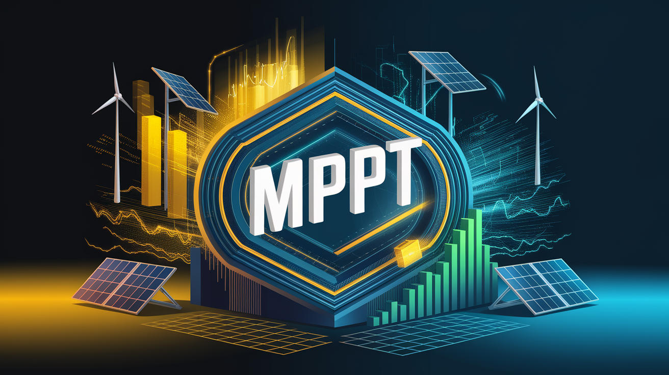 A conceptual illustration representing Understanding MPPT Controllers. Visualize the main ideas: . Creative but clear representation of the concept. Style: Visual Theme: Clean, modern aesthetic with high contrast and vibrant energy. Emphasize the intersect. high quality, detailed, professional, clean composition, good lighting, sharp focus, well-composed. high quality, professional, detailed, well-composed