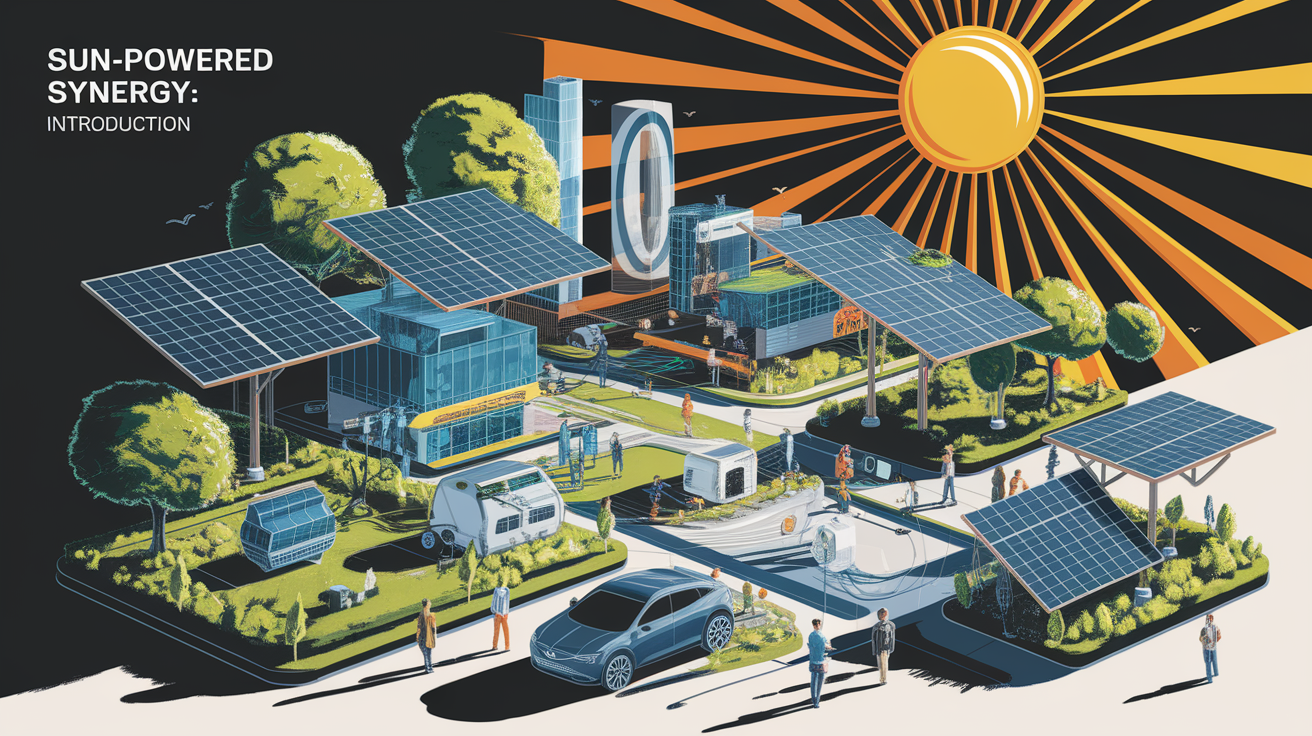 A conceptual illustration representing Sun-Powered Synergy: Introduction. Visualize the main ideas: . Creative but clear representation of the concept. Style: Visual Theme: Clean, modern aesthetic with high contrast and vibrant energy. Emphasize the intersect. high quality, detailed, professional, clean composition, good lighting, sharp focus, well-composed. high quality, professional, detailed, well-composed