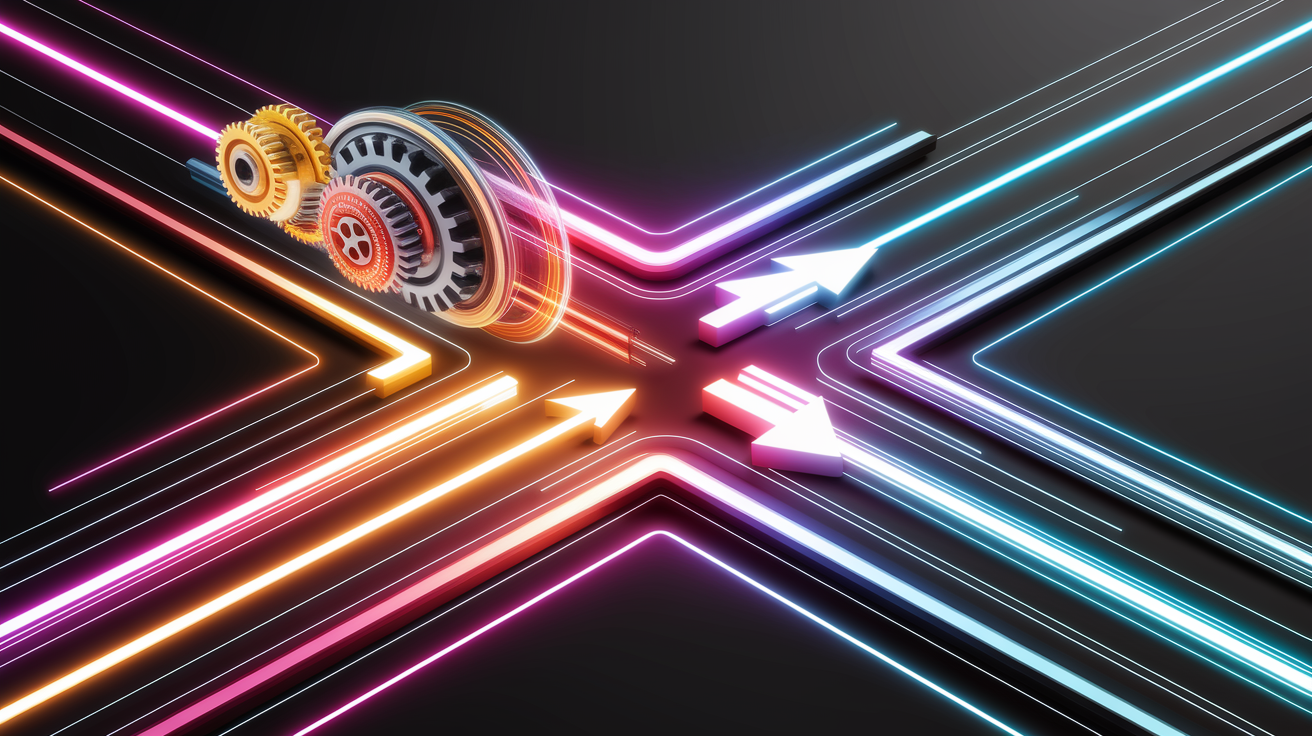 A conceptual illustration representing Efficiency and Performance. Visualize the main ideas: . Creative but clear representation of the concept. Style: Visual Theme: Clean, modern aesthetic with high contrast and vibrant energy. Emphasize the intersect. high quality, detailed, professional, clean composition, good lighting, sharp focus, well-composed. high quality, professional, detailed, well-composed