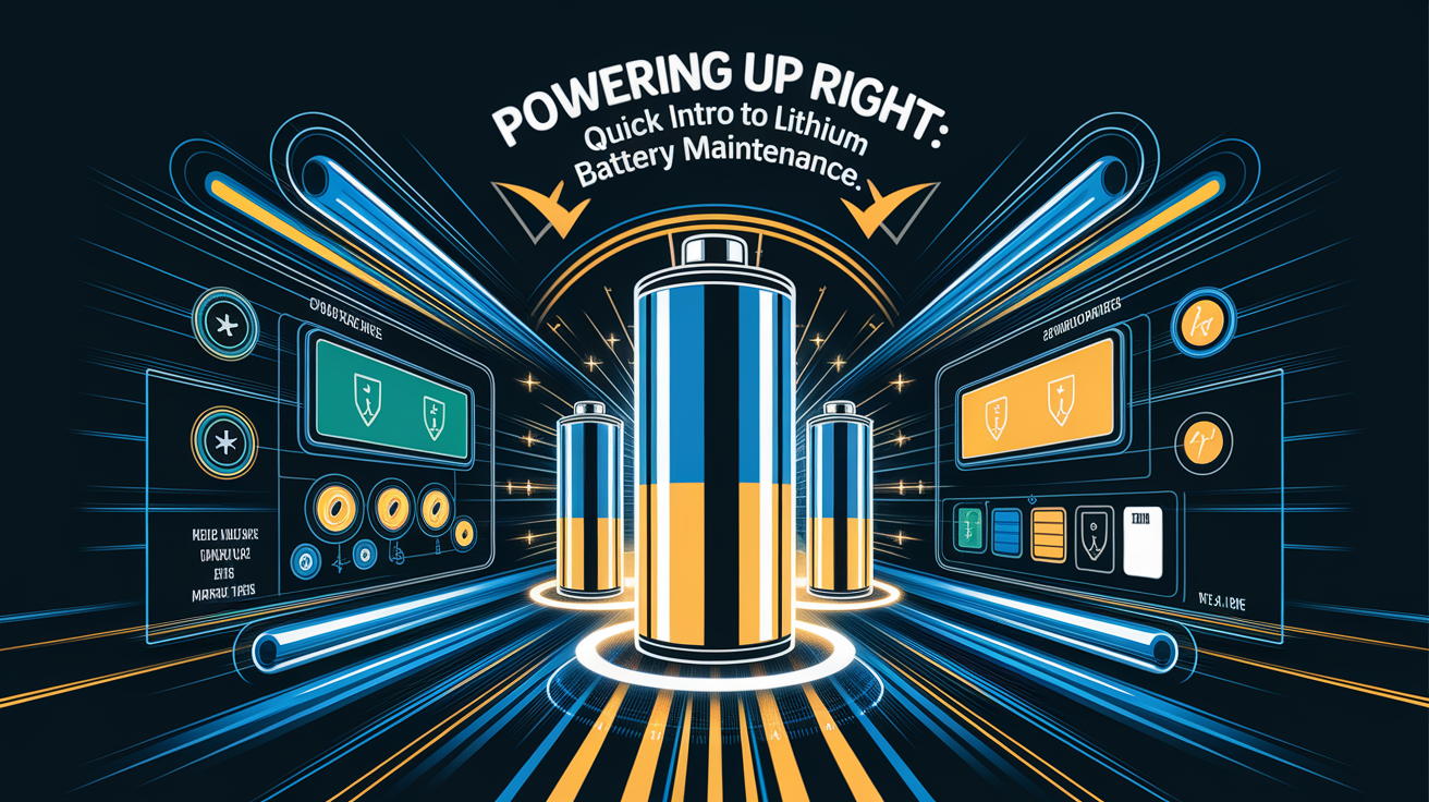 A conceptual illustration representing Powering Up Right: Quick Intro to Lithium Battery Maintenance. Visualize the main ideas: . Creative but clear representation of the concept. Style: Visual Theme: Clean, modern aesthetic with high contrast and vibrant energy. Emphasize the intersect. high quality, detailed, professional, clean composition, good lighting, sharp focus, well-composed. high quality, professional, detailed, well-composed