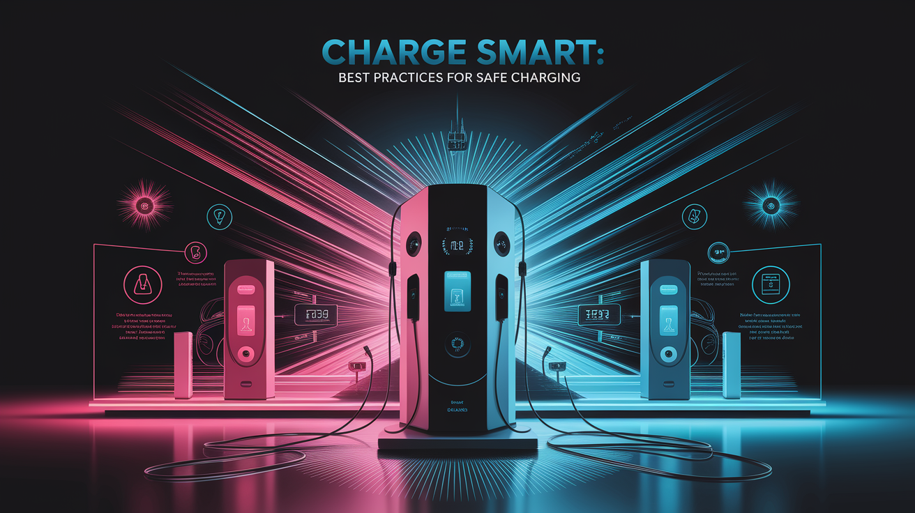 A conceptual illustration representing Charge Smart: Best Practices for Safe Charging. Visualize the main ideas: . Creative but clear representation of the concept. Style: Visual Theme: Clean, modern aesthetic with high contrast and vibrant energy. Emphasize the intersect. high quality, detailed, professional, clean composition, good lighting, sharp focus, well-composed. high quality, professional, detailed, well-composed