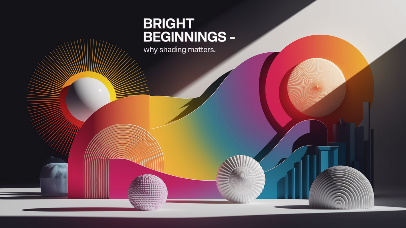 A conceptual illustration representing Bright Beginnings â€“ Why Shading Matters. Visualize the main ideas: . Creative but clear representation of the concept. Style: Visual Theme: Clean, modern aesthetic with high contrast and vibrant energy. Emphasize the intersect. high quality, detailed, professional, clean composition, good lighting, sharp focus, well-composed. high quality, professional, detailed, well-composed