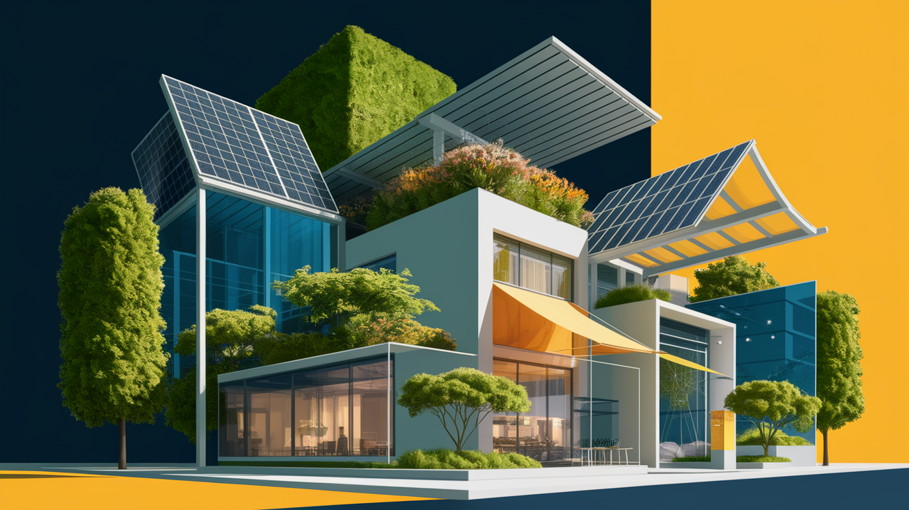 A conceptual illustration representing Shading Mitigation Technologies. Visualize the main ideas: . Creative but clear representation of the concept. Style: Visual Theme: Clean, modern aesthetic with high contrast and vibrant energy. Emphasize the intersect. high quality, detailed, professional, clean composition, good lighting, sharp focus, well-composed. high quality, professional, detailed, well-composed