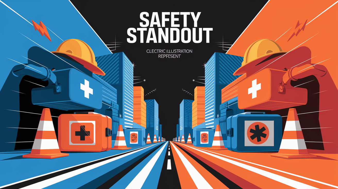 A conceptual illustration representing Safety Standout. Visualize the main ideas: . Creative but clear representation of the concept. Style: Visual Theme: Clean, modern aesthetic with high contrast and vibrant energy. Emphasize the intersect. high quality, detailed, professional, clean composition, good lighting, sharp focus, well-composed. high quality, professional, detailed, well-composed