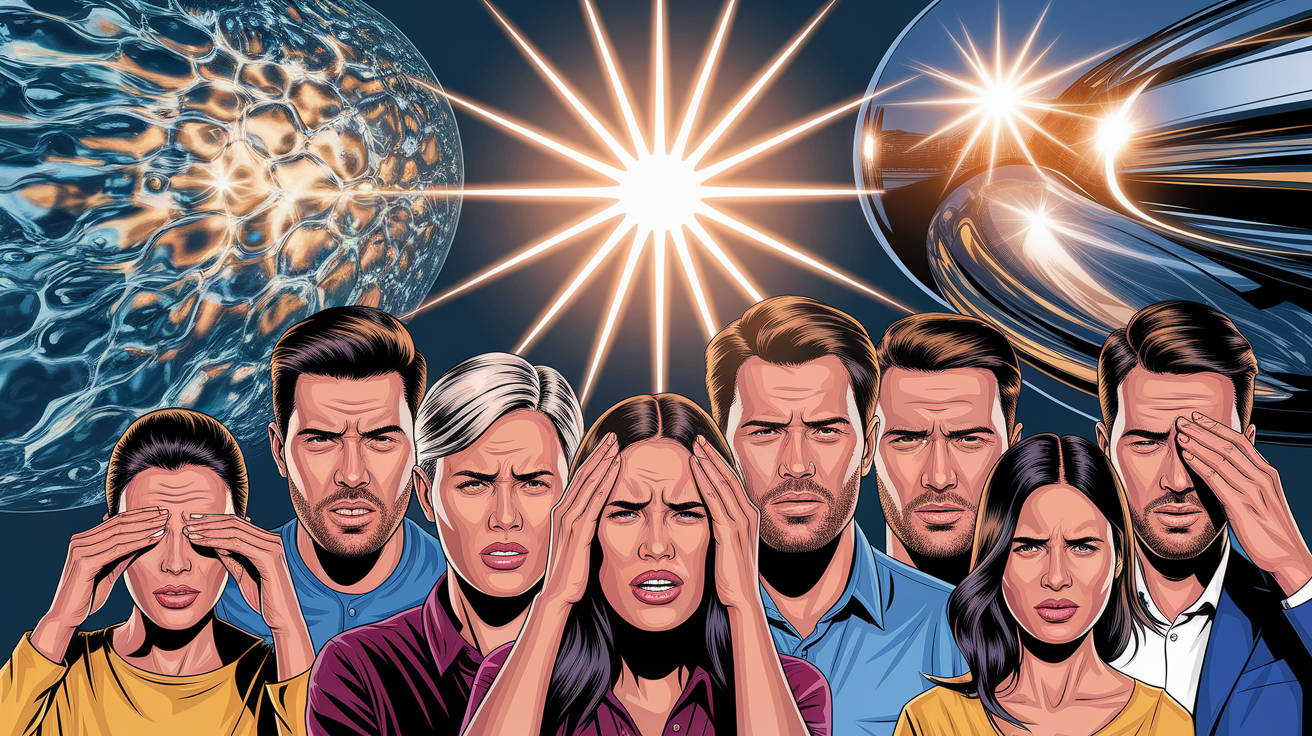 A conceptual illustration representing Why Glare Happens. Visualize the main ideas: . Creative but clear representation of the concept. Style: photorealistic. high quality, detailed, professional, clean composition, good lighting, sharp focus, well-composed. high quality, professional, detailed, well-composed