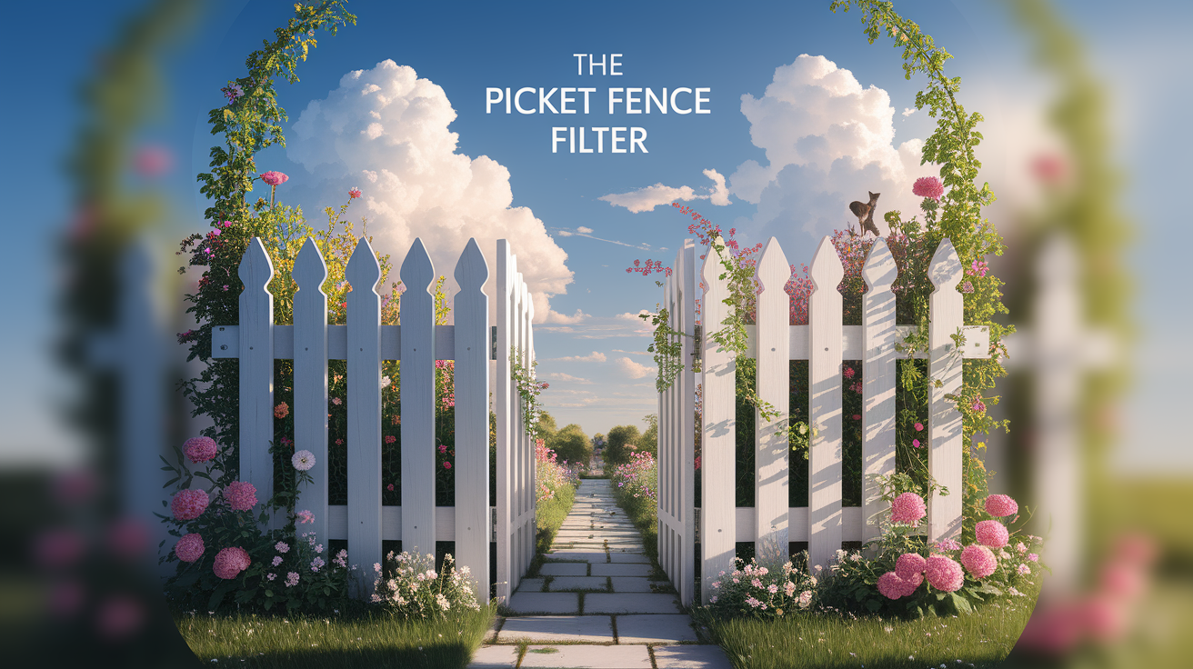 A conceptual illustration representing The Picket Fence Filter. Visualize the main ideas: . Creative but clear representation of the concept. Style: photorealistic. high quality, detailed, professional, clean composition, good lighting, sharp focus, well-composed. high quality, professional, detailed, well-composed