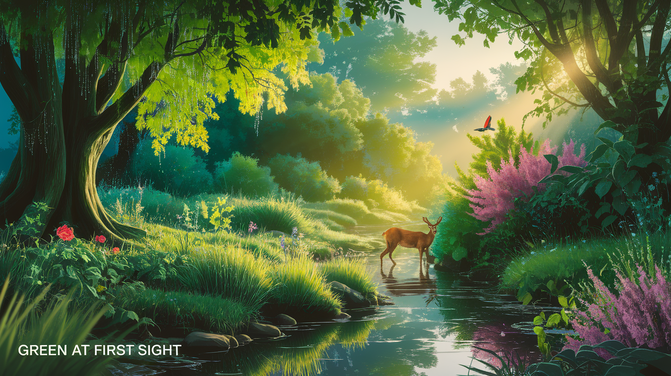 A conceptual illustration representing Green at First Sight. Visualize the main ideas: . Creative but clear representation of the concept. Style: photorealistic. high quality, detailed, professional, clean composition, good lighting, sharp focus, well-composed. high quality, professional, detailed, well-composed
