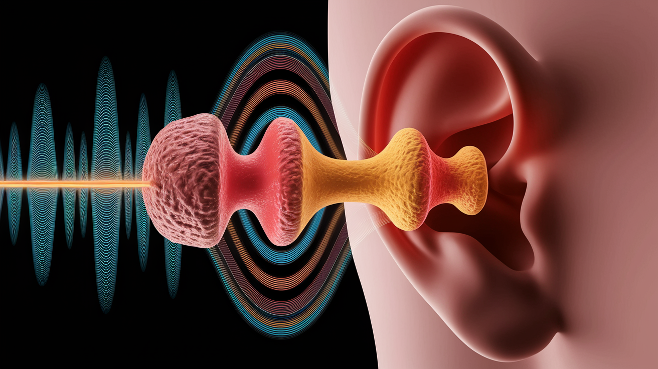 A conceptual illustration representing Amplifying Vibrations in the Middle Ear. Visualize the main ideas: . Creative but clear representation of the concept. Style: photorealistic. high quality, detailed, professional, clean composition, good lighting, sharp focus, well-composed. high quality, professional, detailed, well-composed