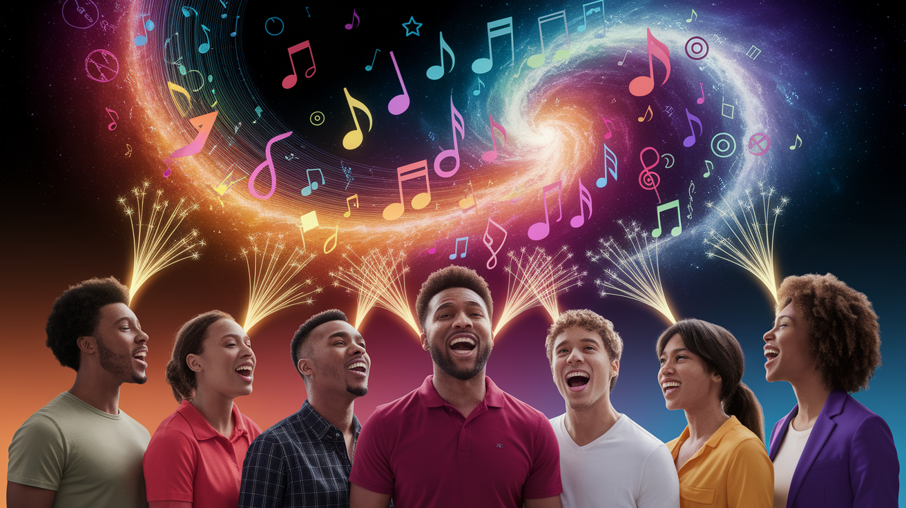 A conceptual illustration representing The Purpose of Song: Communication and Neurological Reward. Visualize the main ideas: . Creative but clear representation of the concept. Style: photorealistic. high quality, detailed, professional, clean composition, good lighting, sharp focus, well-composed. high quality, professional, detailed, well-composed
