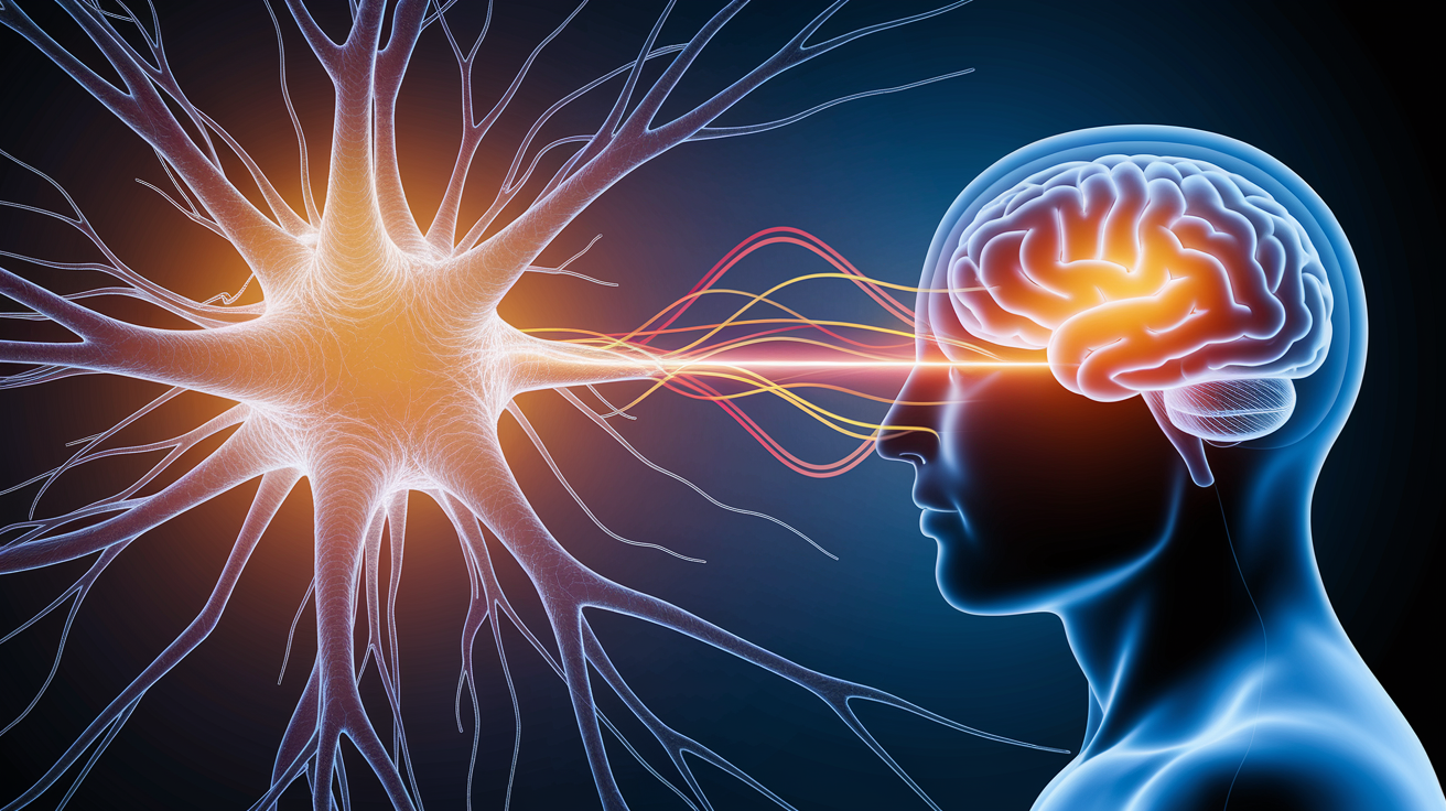A conceptual illustration representing Sending Signals to the Brain. Visualize the main ideas: . Creative but clear representation of the concept. Style: photorealistic. high quality, detailed, professional, clean composition, good lighting, sharp focus, well-composed. high quality, professional, detailed, well-composed