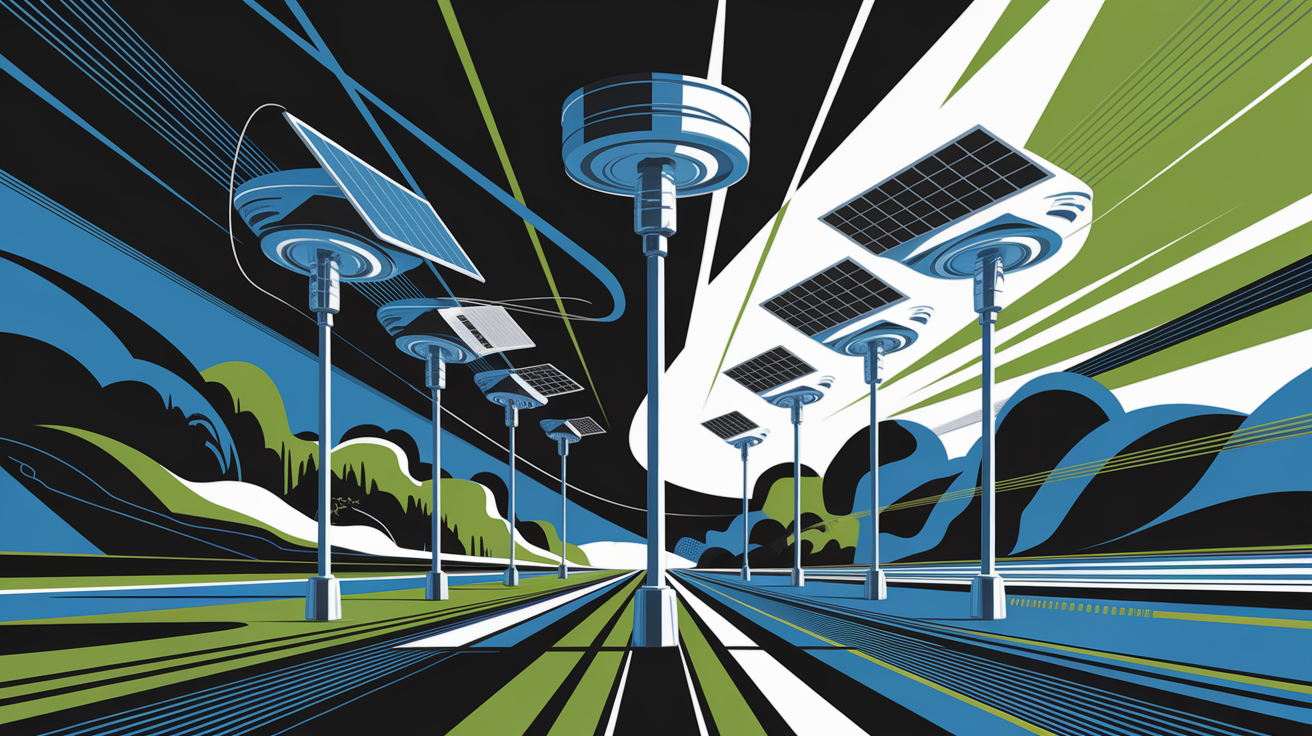 A conceptual illustration representing Pole-Mounted Systems: Precision & Tracking. Visualize the main ideas: . Creative but clear representation of the concept. Style: Visual Theme: Clean, modern aesthetic with high contrast and vibrant energy. Emphasize the intersect. high quality, detailed, professional, clean composition, good lighting, sharp focus, well-composed. high quality, professional, detailed, well-composed