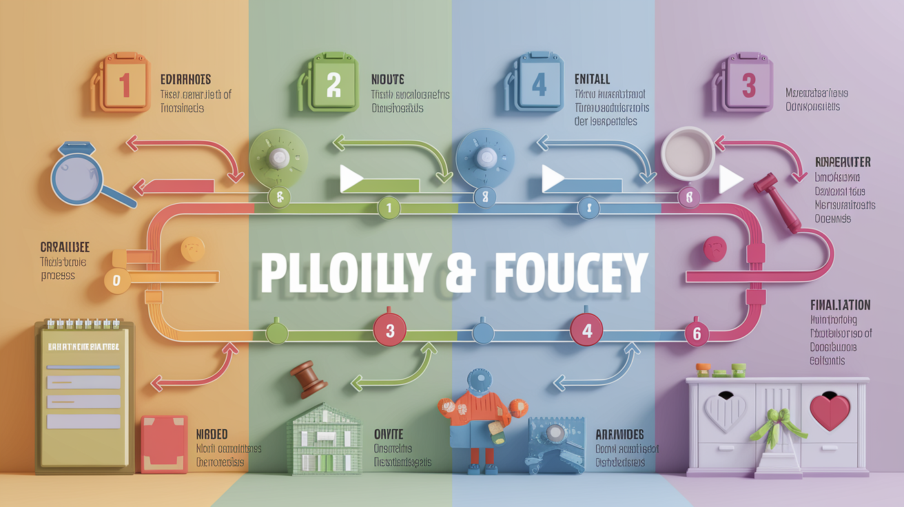 A clear, step-by-step visual illustration showing Understanding the Basics of the adoption-legal-process. Focus on . Include visual elements like arrows, numbered steps, or sequential flow. Professional and instructional style. Style: photorealistic. high quality, detailed, professional, clean composition, good lighting, sharp focus, well-composed. high quality, professional, detailed, well-composed