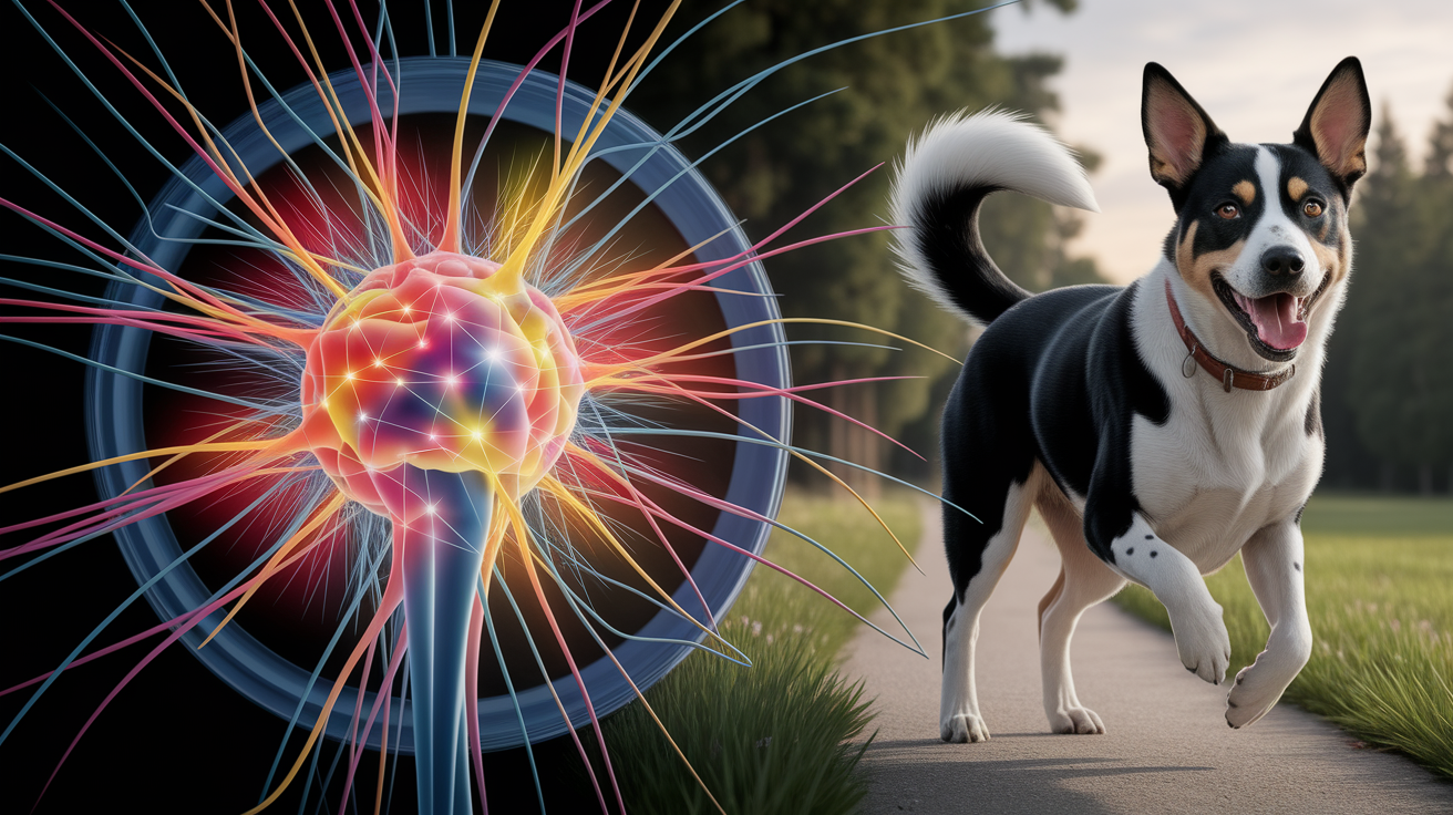 A conceptual illustration representing Neural Mechanics Behind the Wag. Visualize the main ideas: . Creative but clear representation of the concept. Style: photorealistic. high quality, detailed, professional, clean composition, good lighting, sharp focus, well-composed. high quality, professional, detailed, well-composed