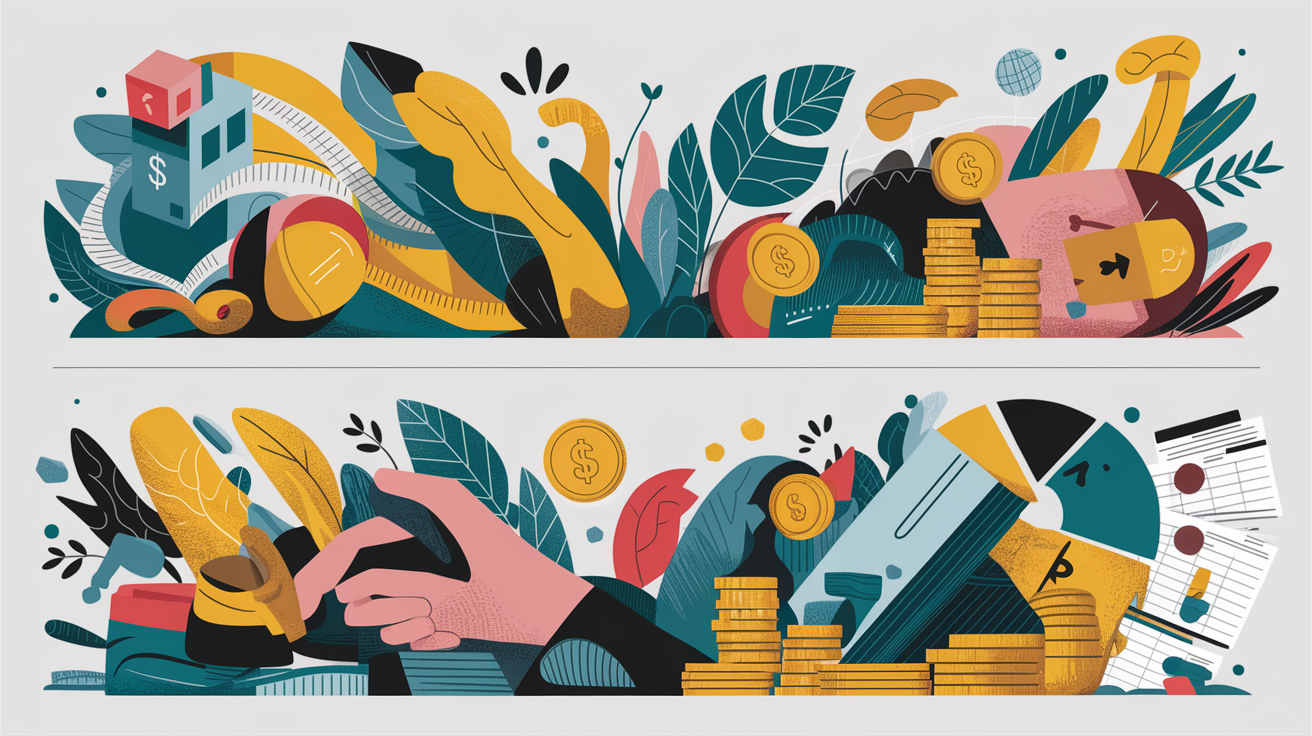 A conceptual illustration representing Sizing, Sourcing, and Budgeting. Visualize the main ideas: . Creative but clear representation of the concept. Style: Visual Theme: Clean, modern aesthetic with high contrast and vibrant energy. Emphasize the intersect. high quality, detailed, professional, clean composition, good lighting, sharp focus, well-composed. high quality, professional, detailed, well-composed