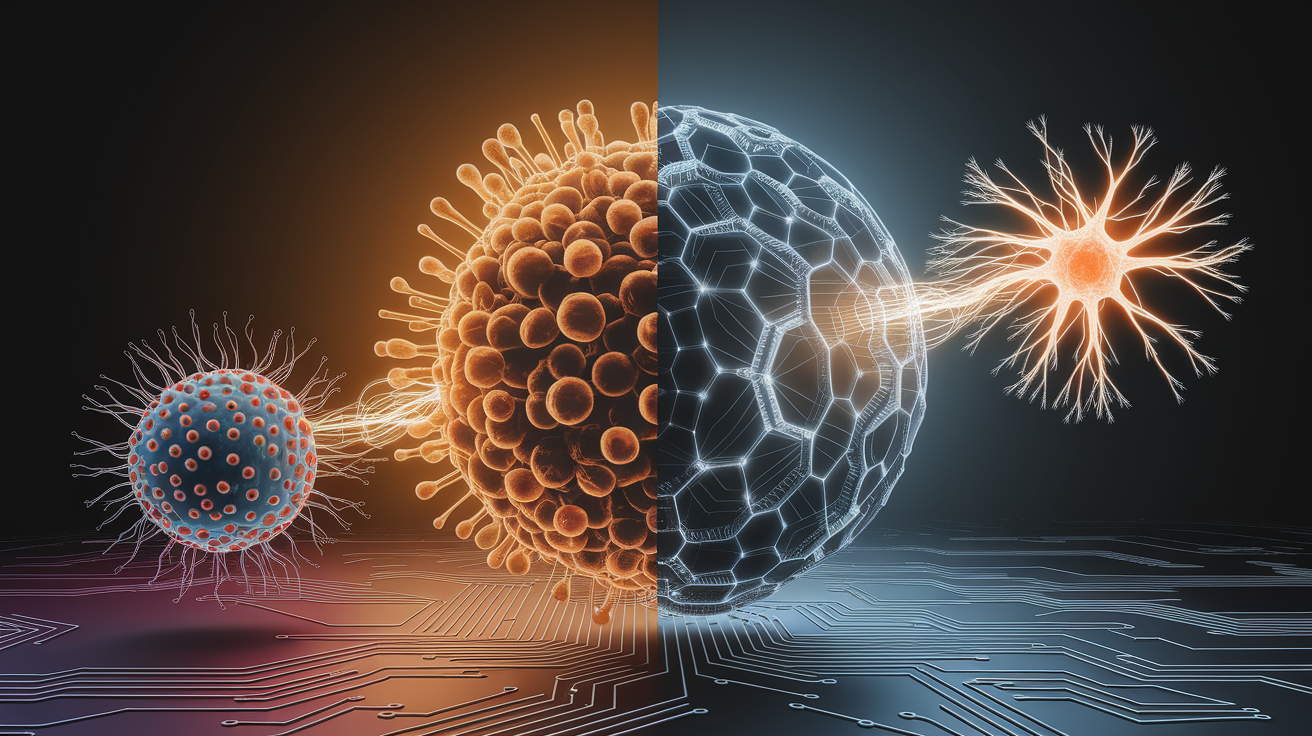 A conceptual illustration representing From Cells to System Integration. Visualize the main ideas: . Creative but clear representation of the concept. Style: photorealistic. high quality, detailed, professional, clean composition, good lighting, sharp focus, well-composed. high quality, professional, detailed, well-composed