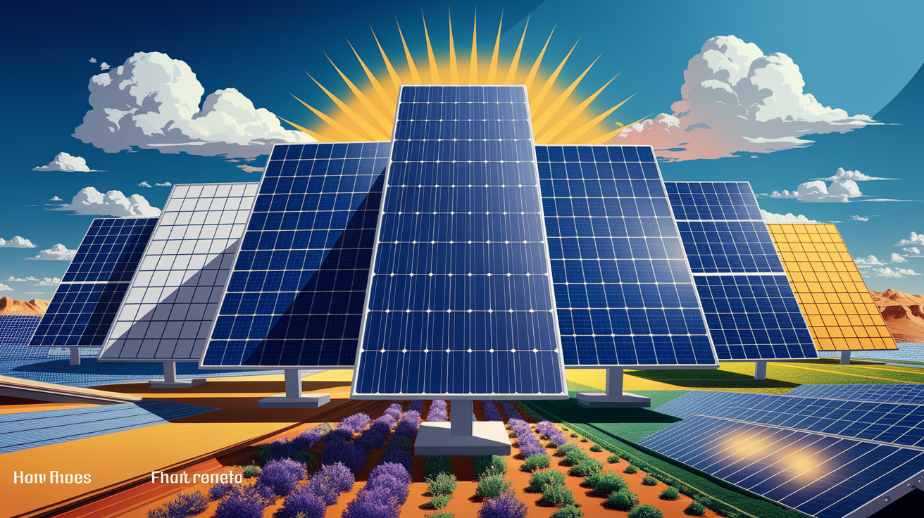 A conceptual illustration representing From Basics to Variations: Types of Solar Panels. Visualize the main ideas: . Creative but clear representation of the concept. Style: photorealistic. high quality, detailed, professional, clean composition, good lighting, sharp focus, well-composed. high quality, professional, detailed, well-composed