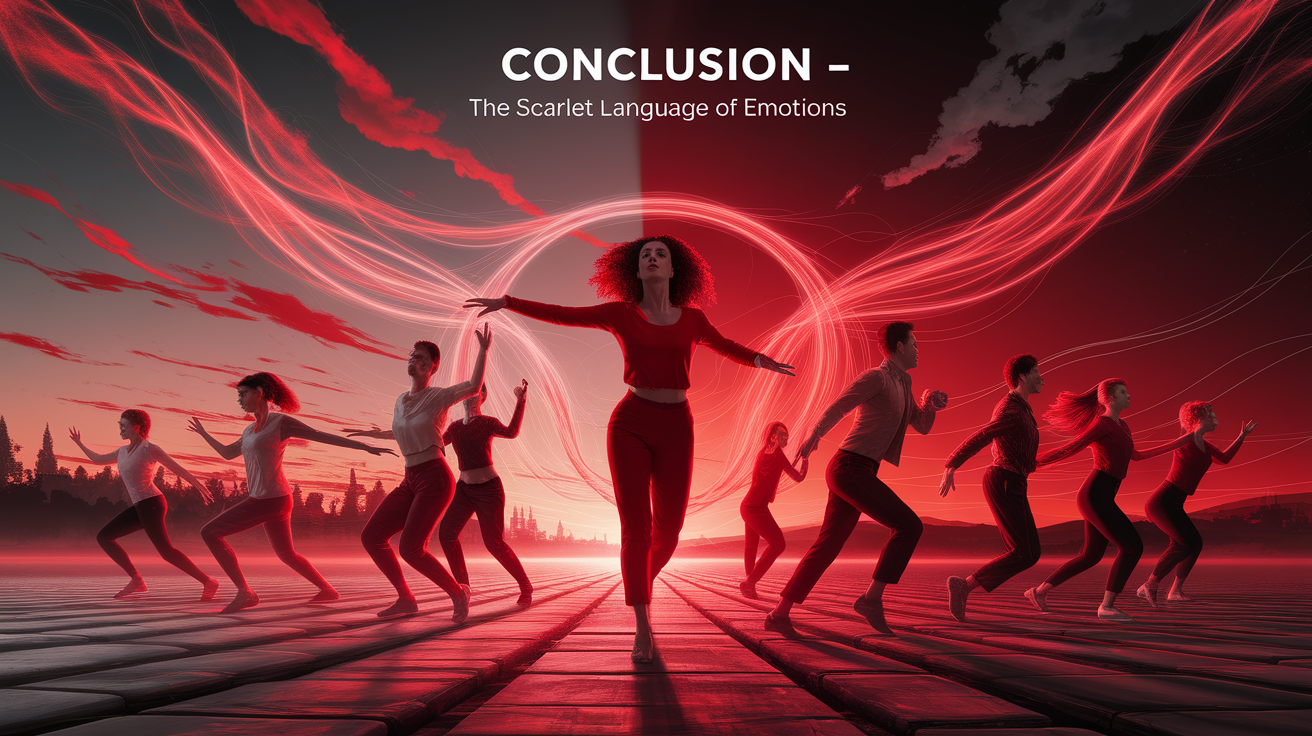 A conceptual illustration representing Conclusion – The Scarlet Language of Emotions. Visualize the main ideas: . Creative but clear representation of the