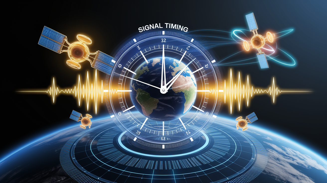 A conceptual illustration representing Signal Timing: The Heartbeat of GPS. Visualize the main ideas: . Creative but clear representation of the concept. Style: photorealistic. high quality, detailed, professional, clean composition, good lighting, sharp focus, well-composed. high quality, professional, detailed, well-composed