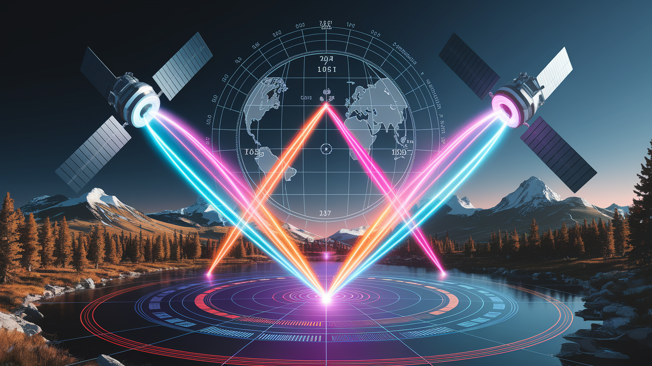 A conceptual illustration representing Trilateration: Pinpointing Your Position. Visualize the main ideas: . Creative but clear representation of the concept. Style: photorealistic. high quality, detailed, professional, clean composition, good lighting, sharp focus, well-composed. high quality, professional, detailed, well-composed