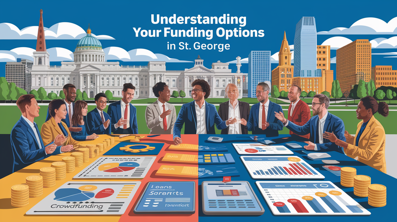 A conceptual illustration representing Understanding Your Funding Options in St. George. Visualize the main ideas: . Creative but clear representation of the concept. Style: photorealistic. high quality, detailed, professional, clean composition, good lighting, sharp focus, well-composed. high quality, professional, detailed, well-composed