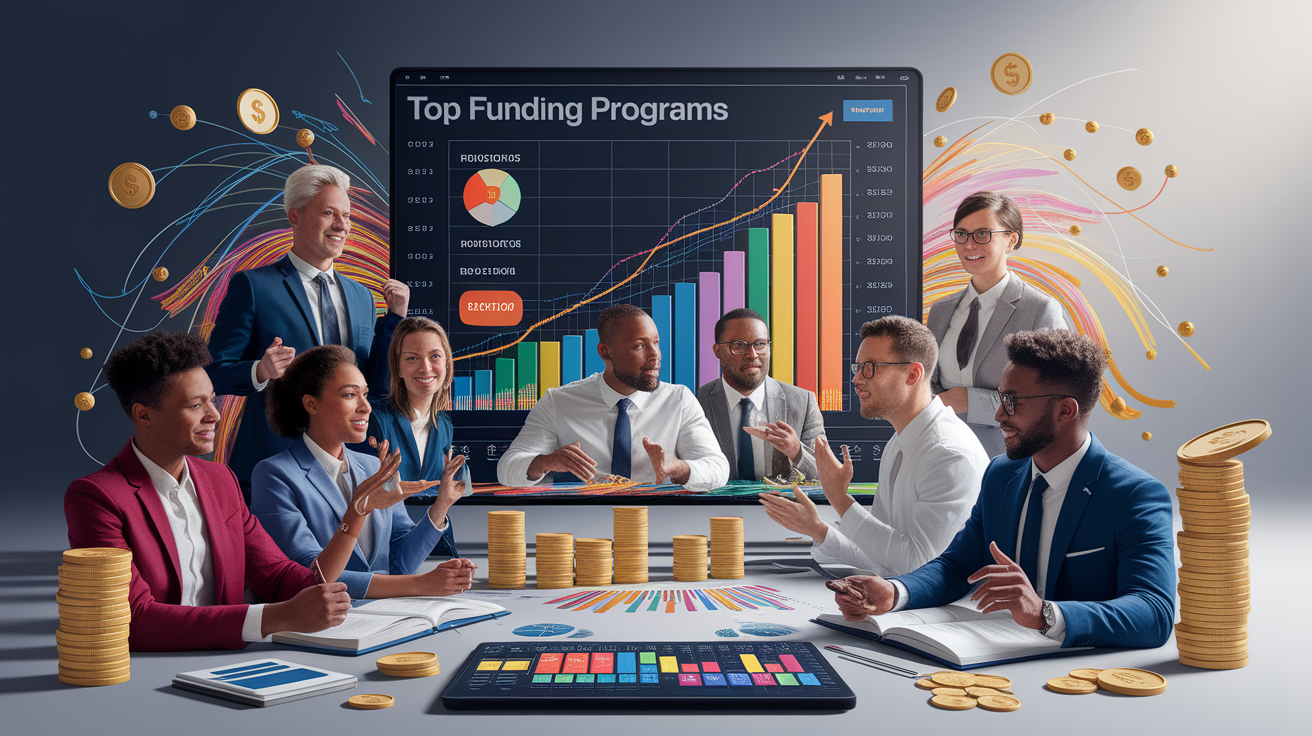 A conceptual illustration representing Top Funding Programs and Resources. Visualize the main ideas: . Creative but clear representation of the concept. Style: photorealistic. high quality, detailed, professional, clean composition, good lighting, sharp focus, well-composed. high quality, professional, detailed, well-composed