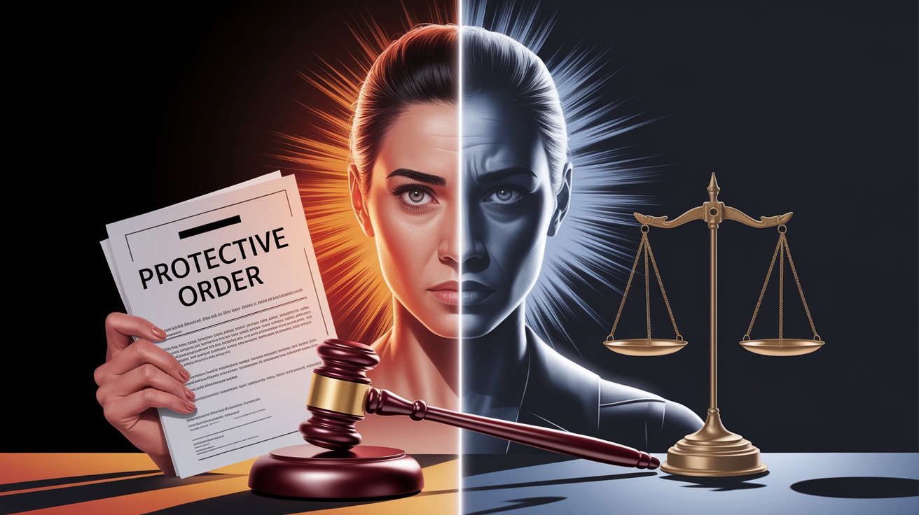 A conceptual illustration representing Understanding Restraining Orders and Protective Orders. Visualize the main ideas: . Creative but clear representation of the concept. Style: photorealistic. high quality, detailed, professional, clean composition, good lighting, sharp focus, well-composed. high quality, professional, detailed, well-composed
