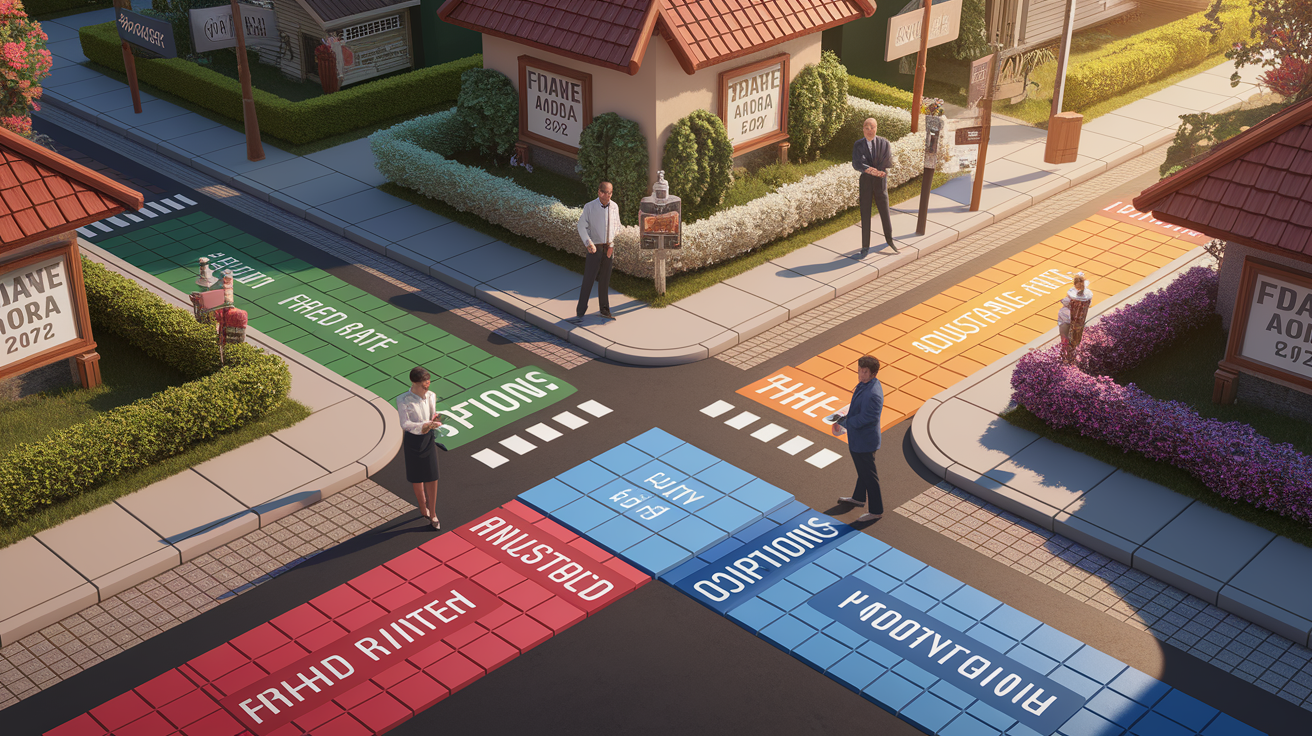 A conceptual illustration representing Loan Lane Options: Choosing the Right Mortgage. Visualize the main ideas: . Creative but clear representation of the concept. Style: photorealistic. high quality, detailed, professional, clean composition, good lighting, sharp focus, well-composed. high quality, professional, detailed, well-composed
