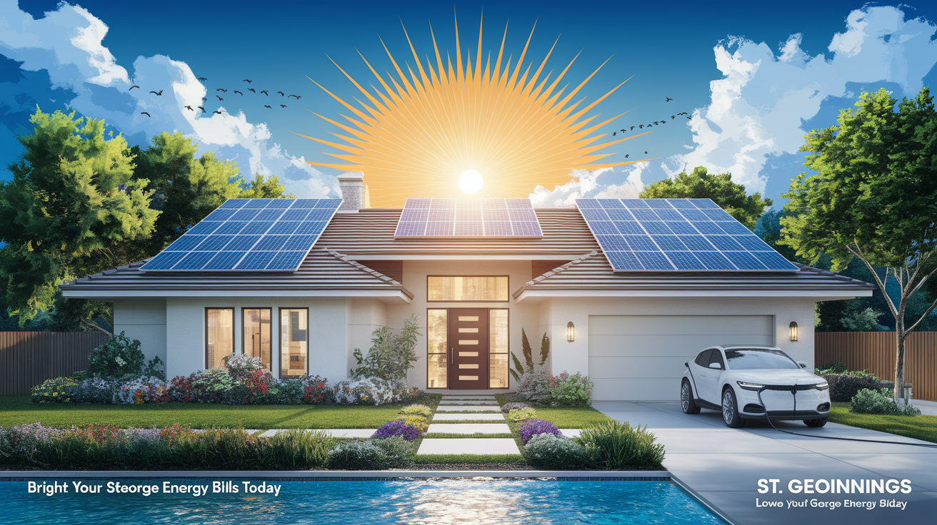 A conceptual illustration representing Bright Beginnings: Lower Your St. George Energy Bills Today. Visualize the main ideas: . Creative but clear representation of the concept. Style: photorealistic. high quality, detailed, professional, clean composition, good lighting, sharp focus, well-composed. high quality, professional, detailed, well-composed