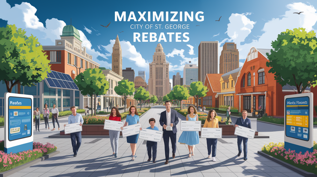 A conceptual illustration representing Maximizing City of St. George Rebates. Visualize the main ideas: . Creative but clear representation of the concept. Style: photorealistic. high quality, detailed, professional, clean composition, good lighting, sharp focus, well-composed. high quality, professional, detailed, well-composed