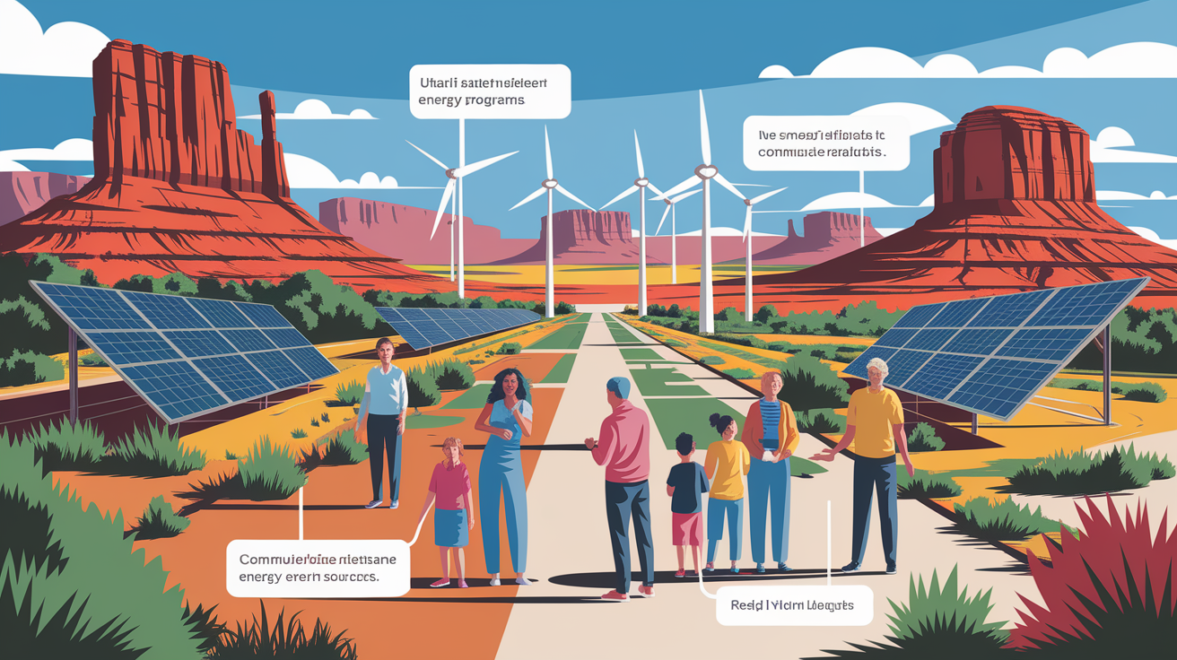 A conceptual illustration representing Utah State Energy Efficiency Programs. Visualize the main ideas: . Creative but clear representation of the concept. Style: photorealistic. high quality, detailed, professional, clean composition, good lighting, sharp focus, well-composed. high quality, professional, detailed, well-composed
