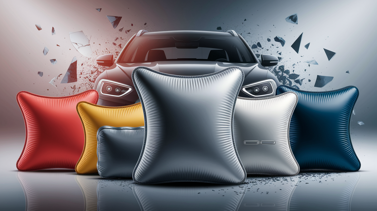 A conceptual illustration representing Different Airbags for Different Crashes. Visualize the main ideas: . Creative but clear representation of the concept. Style: photorealistic. high quality, detailed, professional, clean composition, good lighting, sharp focus, well-composed. high quality, professional, detailed, well-composed