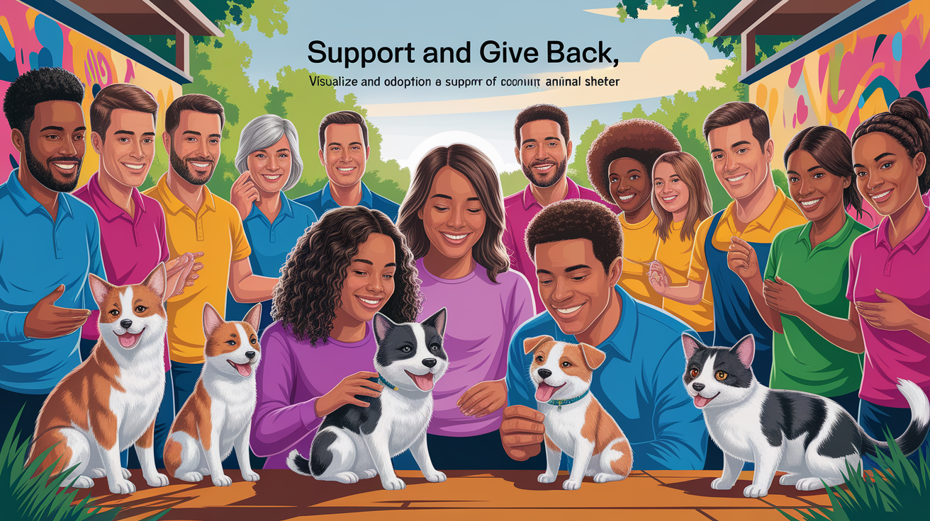 A conceptual illustration representing Support and Give Back. Visualize the main ideas: right, adopt, there, support, animal. Creative but clear representation of the concept. Style: photorealistic. high quality, detailed, professional, clean composition, good lighting, sharp focus, well-composed.