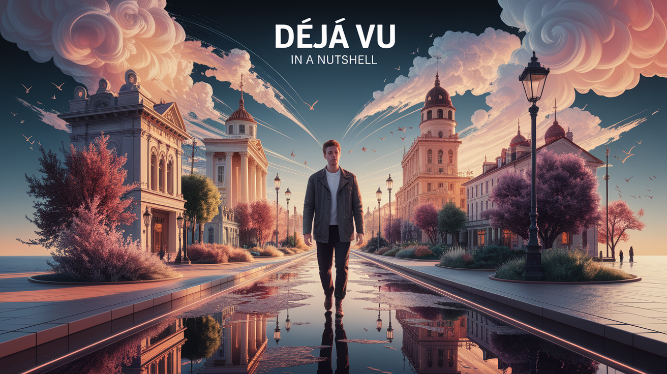 A conceptual illustration representing Déjà Vu in a Nutshell. Visualize the main ideas: walked, though, there, despite, knowing. Creative but clear representation of the concept. Style: photorealistic. high quality, detailed, professional, clean composition, good lighting, sharp focus, well-composed.